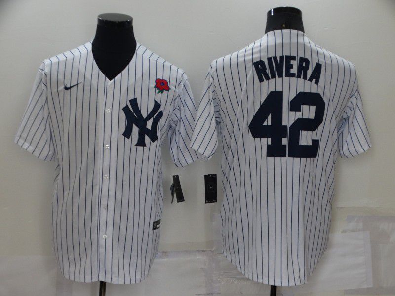 Men New York Yankees #42 Rivera White Strip Game 2022 Nike MLB Jersey->new york yankees->MLB Jersey